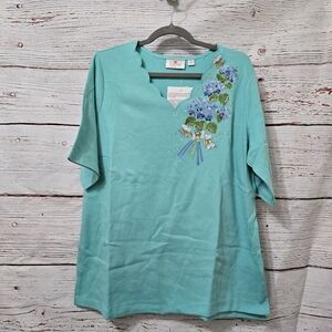 Quacker Factory Blue Short Sleeve Tee with Embellishments